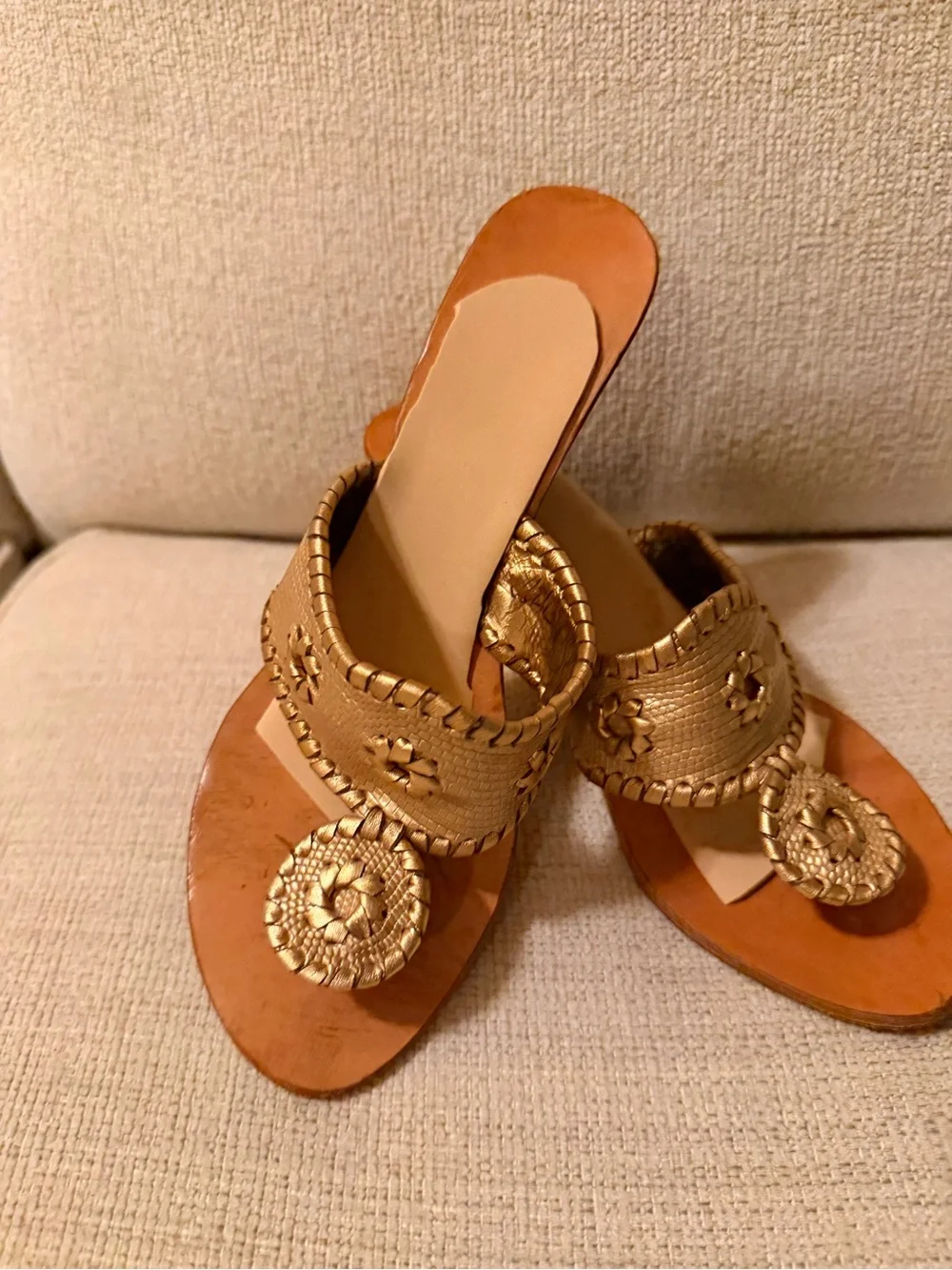 Jack Rogers Gold Wedge Sandals with Embellished Toe